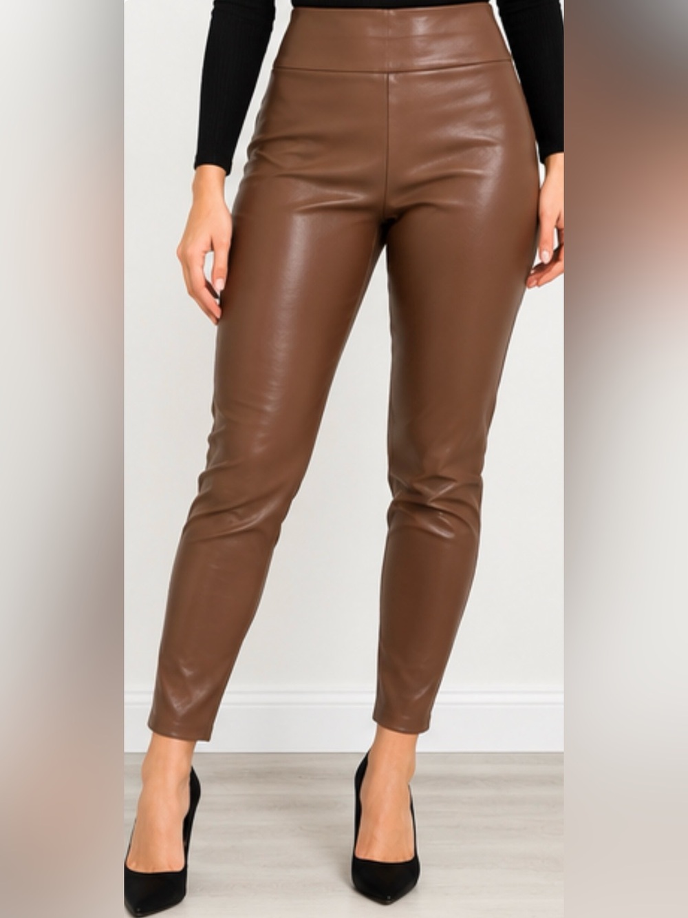 Frank Lyman Brown Faux Leather Pants Leggings Size 16 Made in Canada
